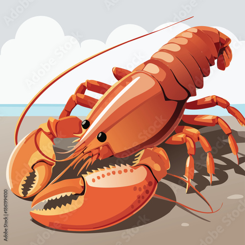 A gourmet boiled red lobster is a fresh cooked seafood crustacean with long antennae and large claws isolated on a white background for a delicious dinner meal