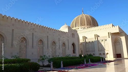Sultan Qaboos Grand Mosque against the blue sky in Muscat, Oman