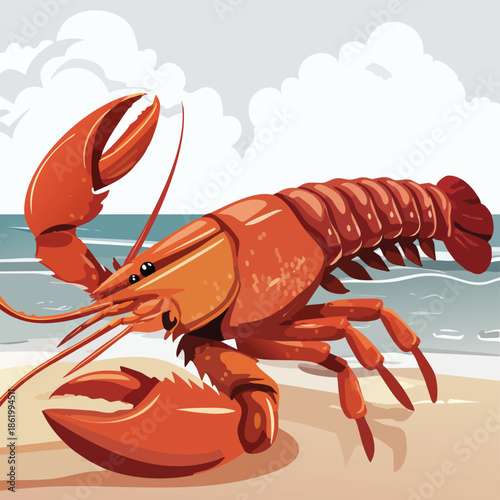 A gourmet prepared meal of fresh boiled red lobster with large claws and long antennae served as a delicious seafood dinner on white ice or a plate isolated for a crustacean shellfish feast