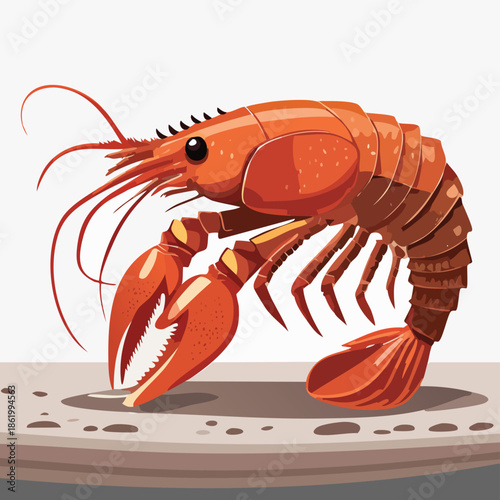 Fresh raw lobster with red claws and long antennae rests on ice with lemon slices on a white gourmet seafood plate isolated for a high-quality crustacean presentation