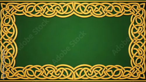 Celtic knotwork border design on green background