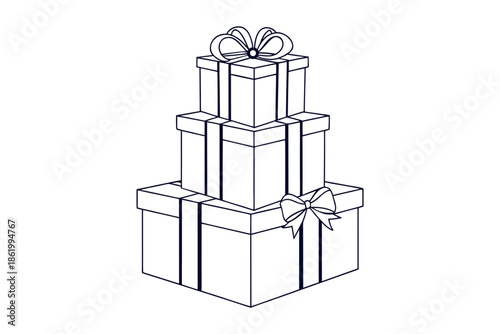 Stack of three beautifully wrapped gift boxes with ribbon bows Vector