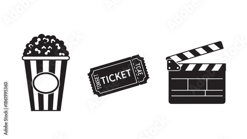 Cinema Essentials in Minimalist Black Silhouette on White Background for Entertainment Industry