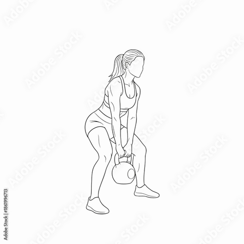 Front view of woman holding kettlebell for strength training