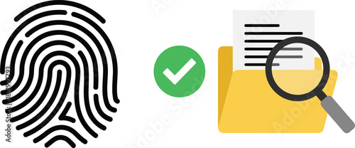 Fingerprint Verification and Document Approval Illustration Showing Identity Authentication, Secure Access, Data Protection, File Review and Digital Security Concept for Business and Technology Use
