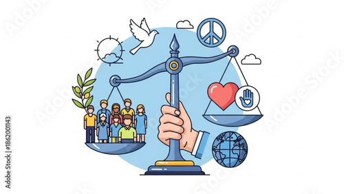 Hand Holding Justice Scale with People and Heart Symbolizing Equality and Love