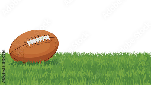 Classic American football resting on a lush green grass field, ready for a game or practice, symbolizing sport, competition, and outdoor activity.
