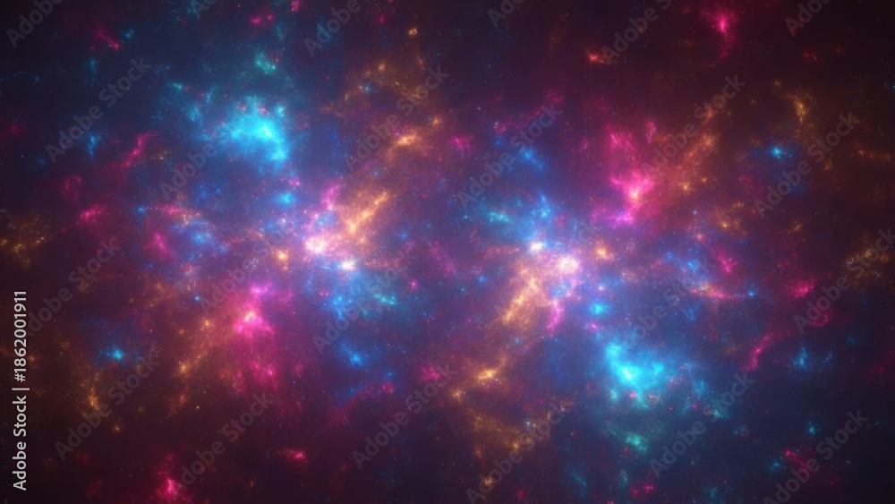 Fototapeta premium Vivid cosmic nebula with vibrant multicolored gas clouds illuminated by distant starlight in deep