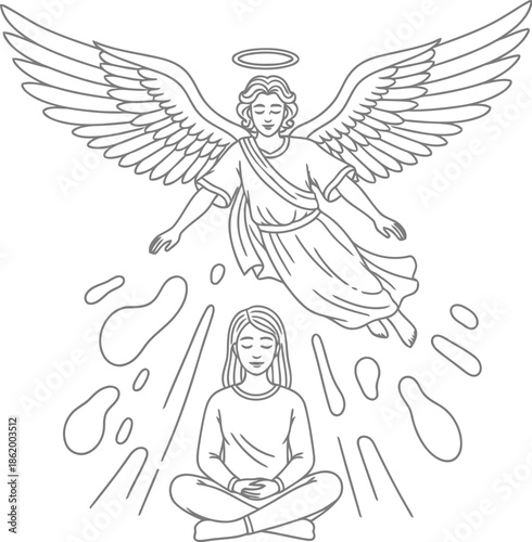 Minimal sketch angel wings artwork showing heavenly protection and faith