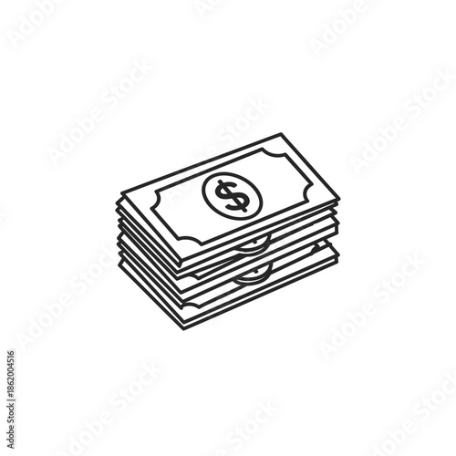 Minimalist Line Drawing of Stack of Dollar Bills for Financial and Business Themes