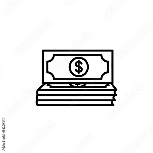 Minimalist Line Drawing of Stack of Cash with Dollar Bill on Top Model