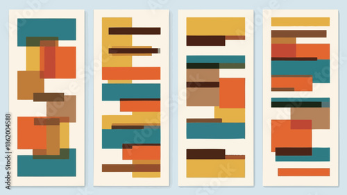 Vibrant geometric art with colorful rectangles on white background