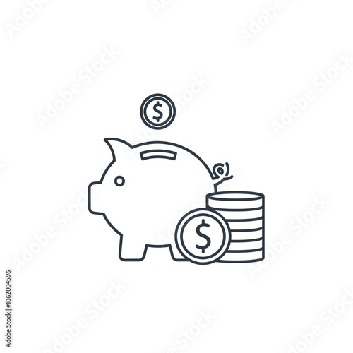 Minimalist Piggy Bank Illustration with Coins for Financial Savings Concept