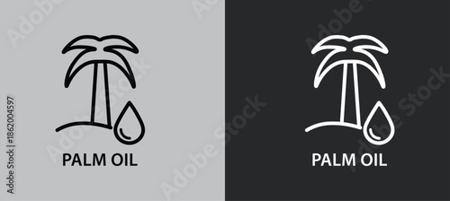 Palm Oil Ban Line and Silhouette Icon  With Prohibition Symbol. Environmental Awareness and Sustainability Issues. Palm Oil Prohibited.  Vector Illustration.