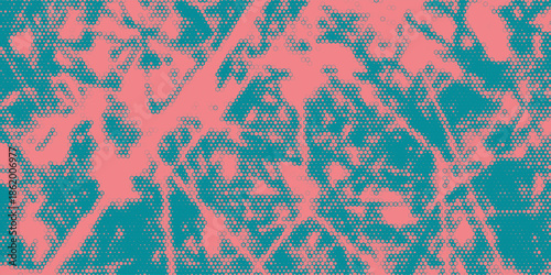 An eye-catching abstract background featuring a dynamic explosion or starburst effect created with halftone dot patterns. Bold pink shapes radiate from the center