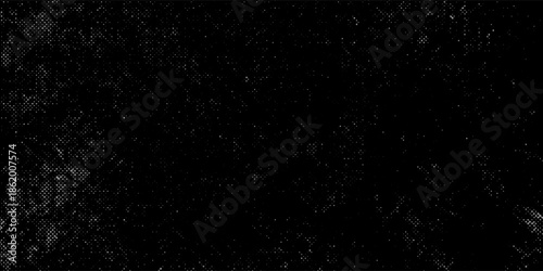 Snow, stars, fairy twinkling lights, rain drops on black background. Abstract vector noise. Small particles of debris and dust. Distressed uneven grunge texture overlay.