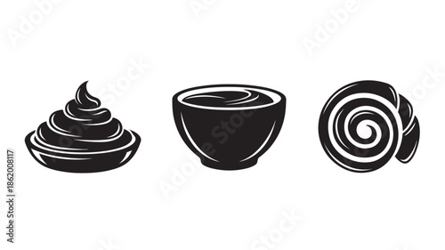 Food Icons in Minimalist Style with Monochromatic Color Scheme on White Background for Culinary Design
