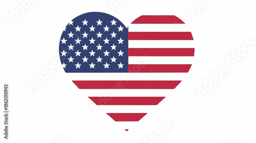 Graphic illustration of a heart-shaped American flag on a plain white background with patriotic colors and symbols.