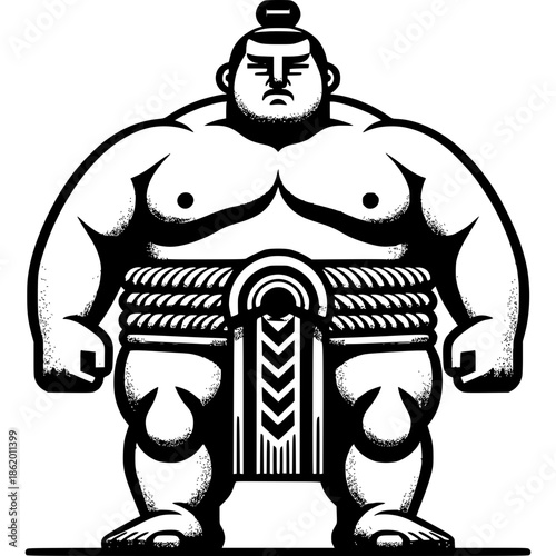 Sumo Wrestler in Action: A bold, graphic illustration captures the imposing form of a sumo wrestler, exuding strength and determination as he prepares for a match.