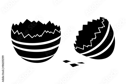 Broken Egg Icon Symbolizing New Beginnings, Easter, Springtime, and Fragility in a Clean Vector Graphic