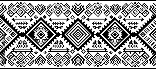 Tribal ceremonial border trim, symmetrical geometric icons, flat silhouette style.eps