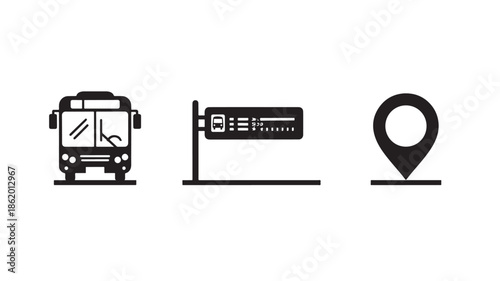 Public Transportation Icons in Minimalist Style with Simple Black Design on White Background for UI Elements