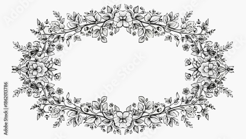 Elegant floral wreath design with flowers and leaves