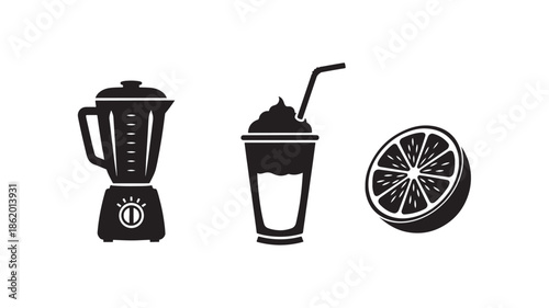 Blender and Orange Smoothie in Modern Minimalist Style with Black Silhouette for Health and Wellness Branding