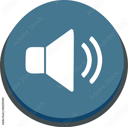 White Speaker Icon With Sound Waves On Blue Circle Background