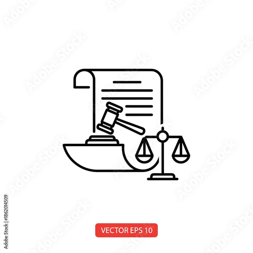 Law and justice concept with gavel, scales, and document