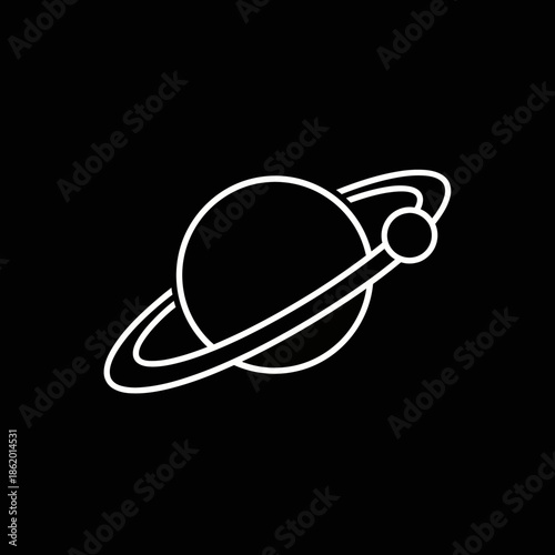 Stunning white line art of Saturn with rings in space