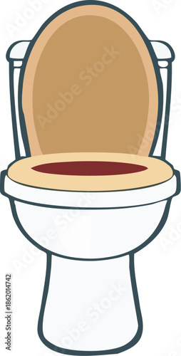 Cartoon Toilet Bowl with Open Lid and Seat
