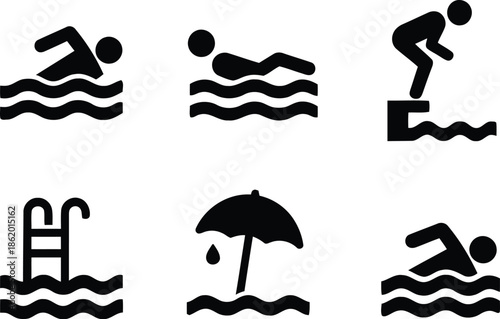 Collection of Various Swimming Design Silhouette Vector Isolated on Transparent Background Sport Activity Recreation Aquatic Pool Exercise Swimmer Water Summer Vacation Leisure