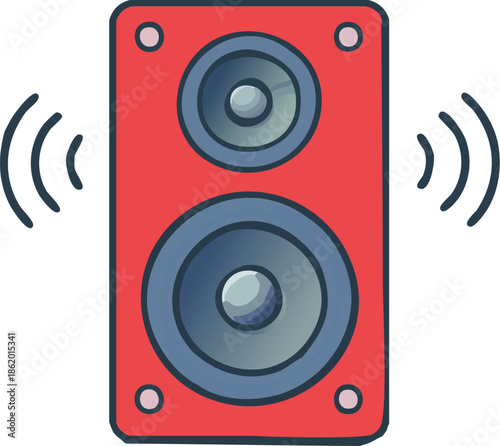 Red Speaker With Sound Waves