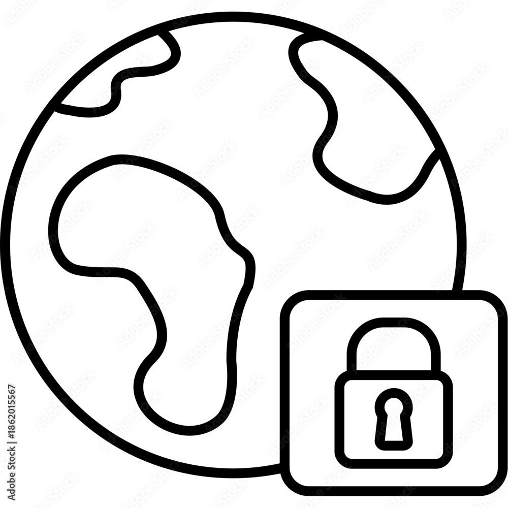 Obraz premium Lock Globe Outline Icon