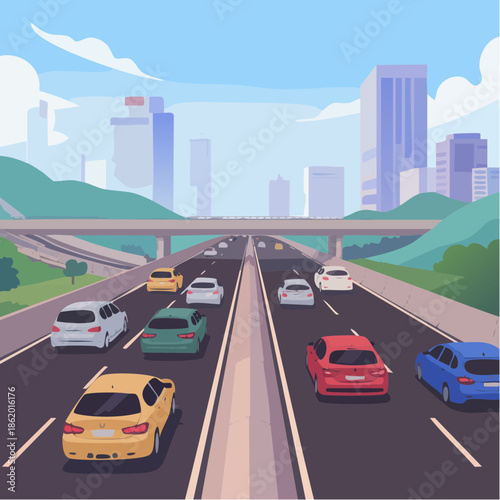 Rush hour traffic on highway road packed