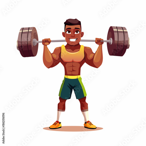 Weightlifter - gym bro showing strength and lifting barbell