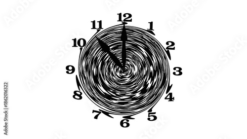 Abstract swirling clock face with numbers