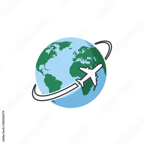 Aerial view of a globe with an airplane flying around it symbolizing global travel and connectivity