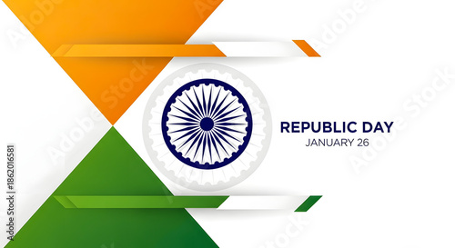 Republic day india celebration with geometric shapes and flag emblem