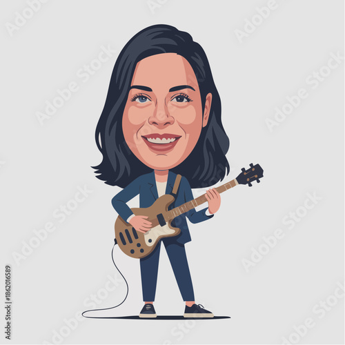 Country western singer caricature isolated on white vector