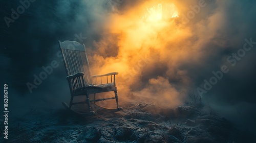 Antique rocking chair in foggy light