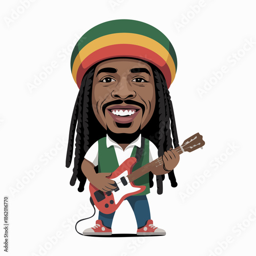Guitarist rock star caricature holding instrument