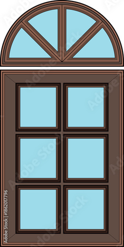 縦長でおしゃれなファンタジー風部屋の窓のイラスト