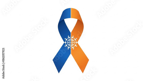Orange and Blue Awareness Ribbon Isolated on White Background