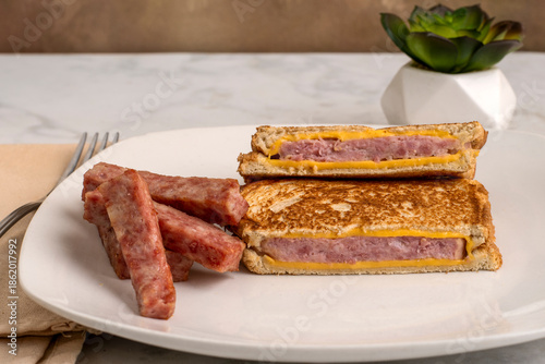 spam melt sandwich served with spam fries