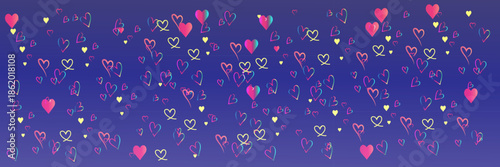 Scattered gradient hearts on deep blue background love romance