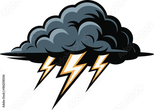 Dramatic Dark Cloud with Lightning Bolts Vector Graphic Illustration Stormy Weather Symbol