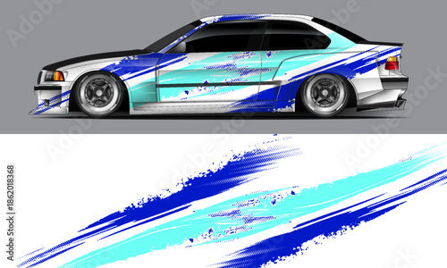 Rally car graphic livery design vector. Graphic abstract stripe racing background designs for wrap cargo van, race car, pickup truck
