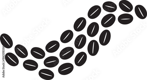 A dog paw print pattern with coffee beans and medicine pills on a white background